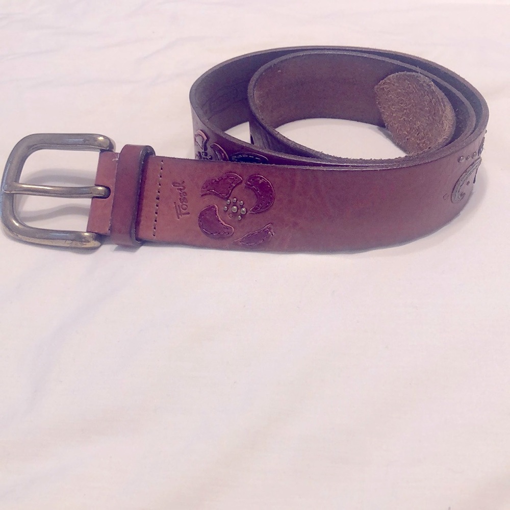Fossil Brown Flower Studded Belt